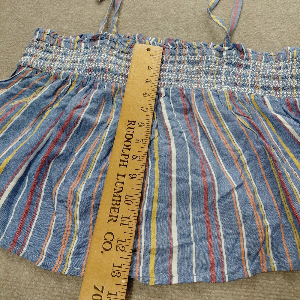 Arizona Women XL Strappy Tie Crop Top Sleeveless Blue Striper Smocked Tank Shirt - Picture 4 of 11